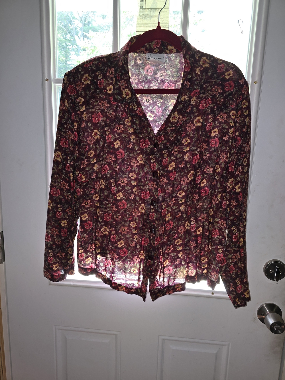 Women’s Floral Button-Front Blouse in Burgundy